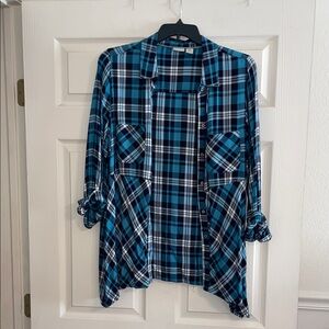 Blue Black Plaid Button-Up Shirt 1X